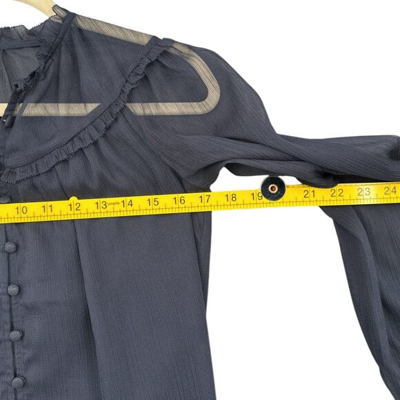 Ann Taylor Semi Sheer Long Sleeve Button-Up Ruffles Ruched Womens Blouse XXS - Picture 6 of 7